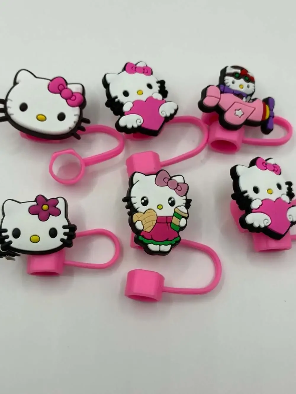 Hello Kitty Silicone Straw Toppers Tumbler Accessories Set of 6